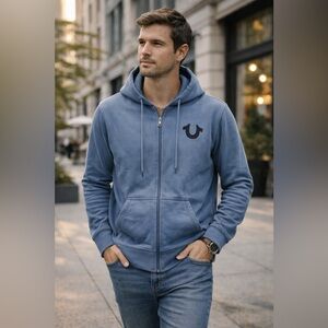 NEW True Religion Blue Hoodie with Back Logo